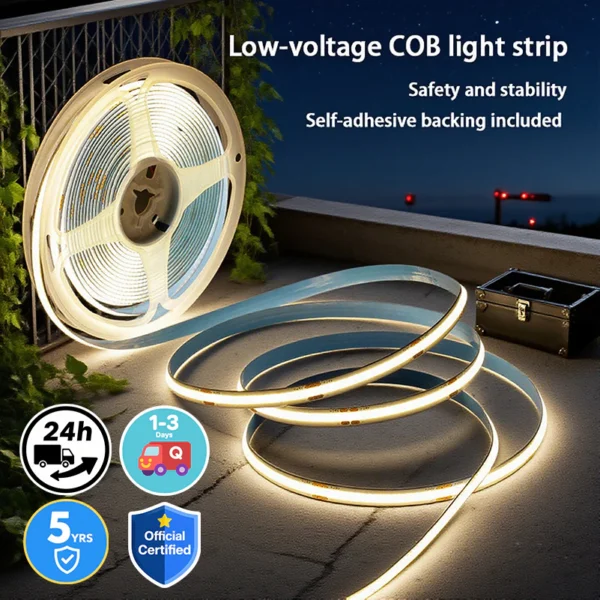 DC24V COB LED Strip Light 5M 10M 360LED Flexible High Density Backlight – Modern Lighting Solution