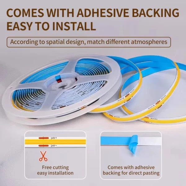 DC24V COB LED Strip Light 5M 10M 360LED Flexible High Density Backlight – Modern Lighting Solution